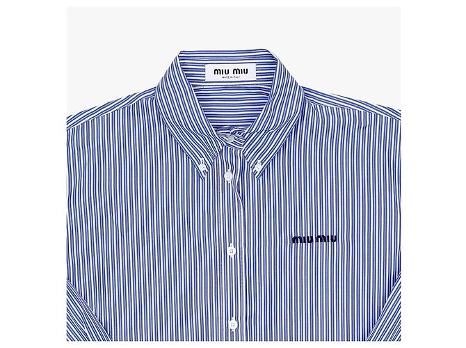 Miu Miu Camicia cropped in popeline a righe - vista 6