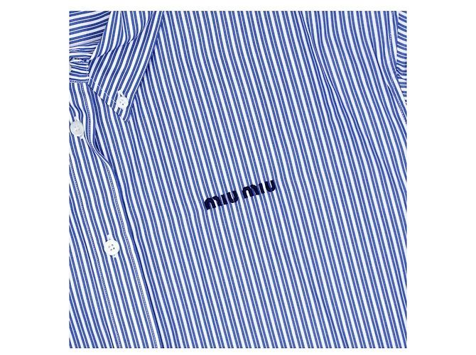 Miu Miu Camicia cropped in popeline a righe - vista 7