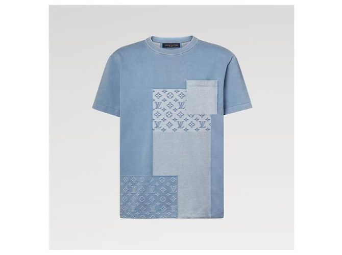 Louis Vuitton Kurzarm-T-Shirt mit Rundhalsausschnitt aus Strick-Denim-Patchwork - Ansicht 2