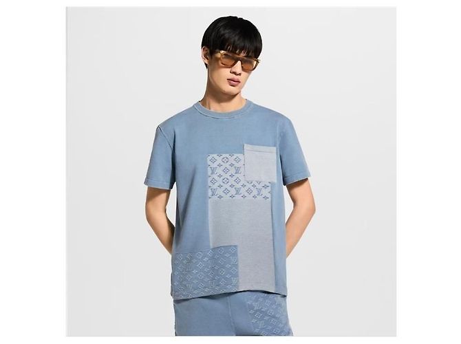 Louis Vuitton Kurzarm-T-Shirt mit Rundhalsausschnitt aus Strick-Denim-Patchwork - Ansicht 3