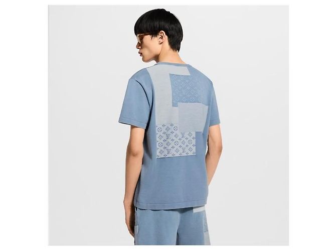 Louis Vuitton Kurzarm-T-Shirt mit Rundhalsausschnitt aus Strick-Denim-Patchwork - Ansicht 4