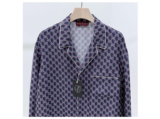 Gucci Camicia in seta multicolore con logo GG - vista 2