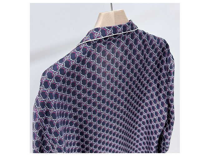 Gucci Camicia in seta multicolore con logo GG - vista 5