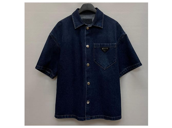 Prada Camicia in denim a maniche corte con tasca logo triangolare - vista 2