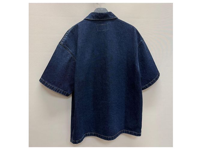 Prada Camicia in denim a maniche corte con tasca logo triangolare - vista 7