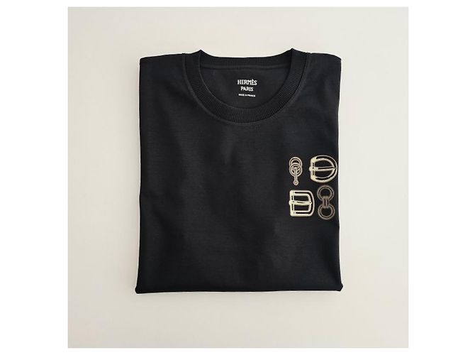 Hermès Maxi Bedrucktes Damen T-Shirt Kurzarm Noir - Ansicht 13