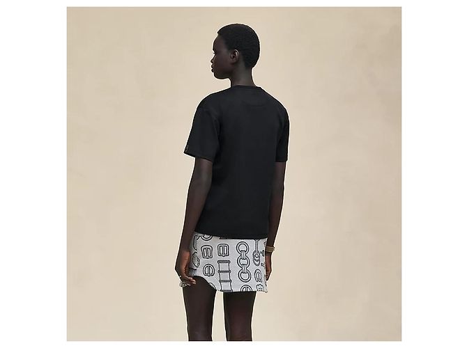 Hermès Maxi Bedrucktes Damen T-Shirt Kurzarm Noir - Ansicht 3