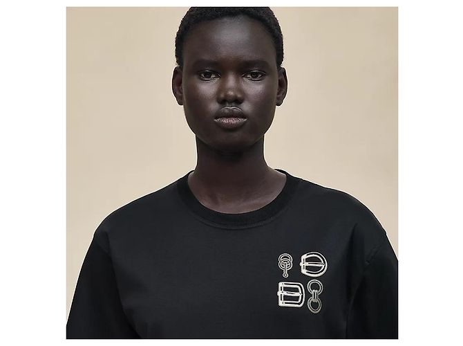 Hermès Maxi Bedrucktes Damen T-Shirt Kurzarm Noir - Ansicht 4
