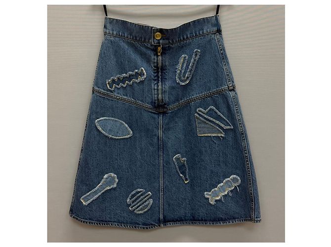 Chanel Gonna in denim patchwork con ricami egiziani - vista 2