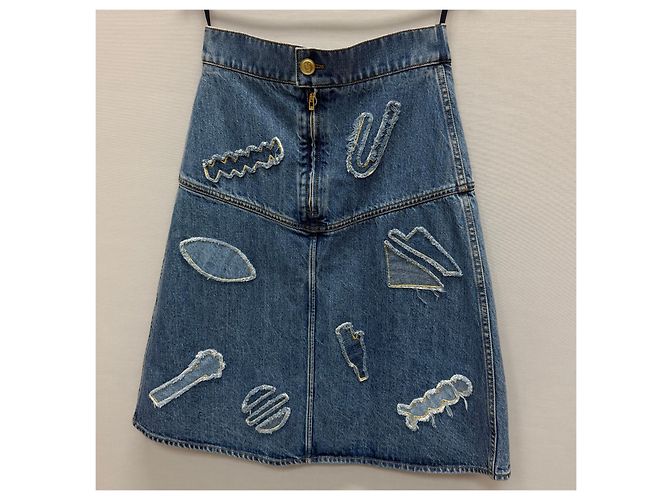 Chanel Gonna in denim patchwork con ricami egiziani - vista 4