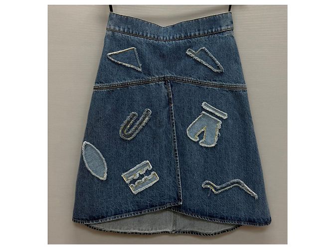 Chanel Gonna in denim patchwork con ricami egiziani - vista 5