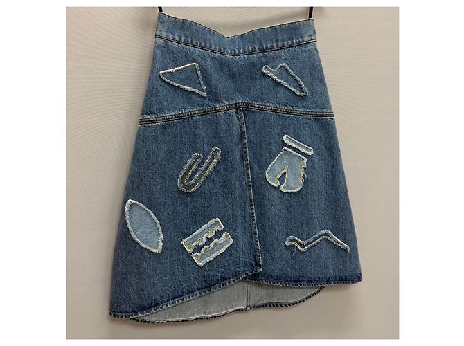 Chanel Gonna in denim patchwork con ricami egiziani - vista 6
