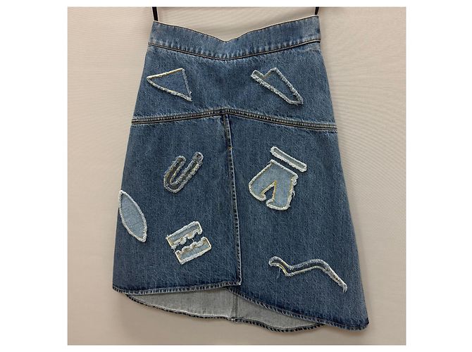 Chanel Gonna in denim patchwork con ricami egiziani - vista 7