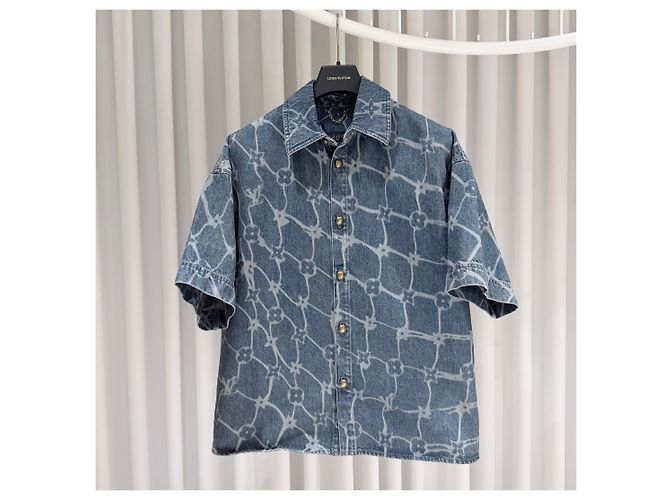 Louis Vuitton Giacca-camicia a maniche corte in denim con stampa Monogram - vista 2