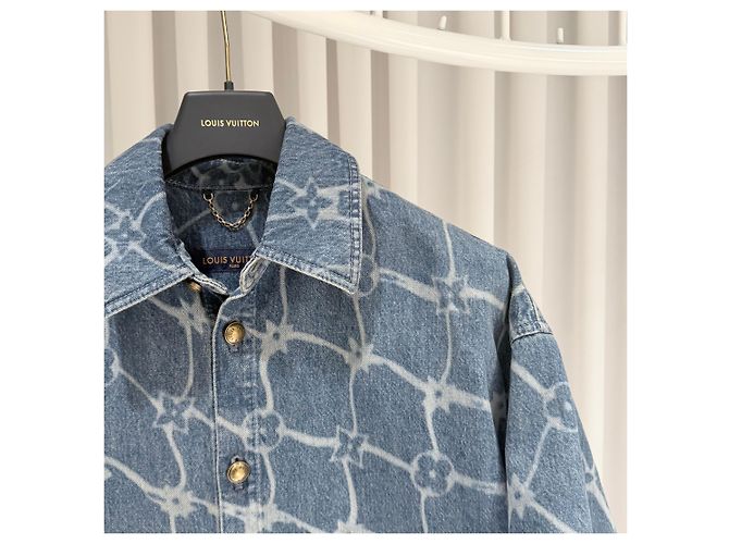 Louis Vuitton Giacca-camicia a maniche corte in denim con stampa Monogram - vista 5