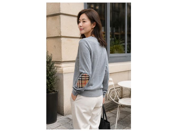 Burberry Damen Strickpullover aus Wolle mit Karomuster und Patches - Ansicht 6