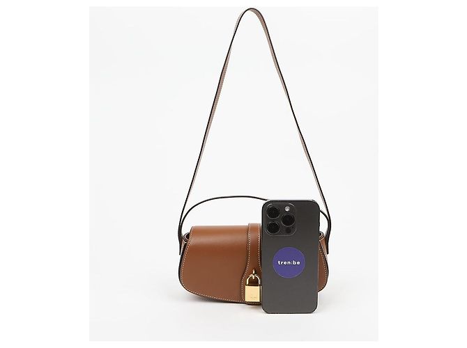 Céline Clutch con correa de piel de becerro lisa Tan - vista 7
