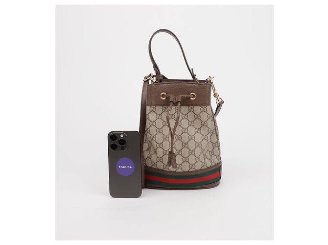 Gucci Mini Borsa Secchiello Ophidia GG Marrone - vista 10