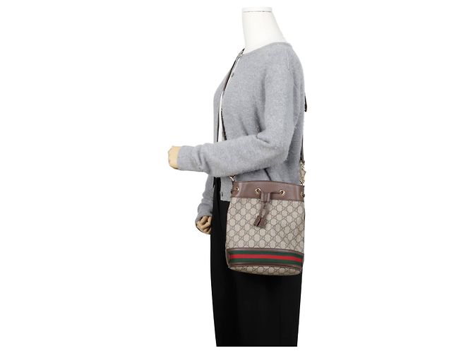 Gucci Mini Borsa Secchiello Ophidia GG Marrone - vista 12