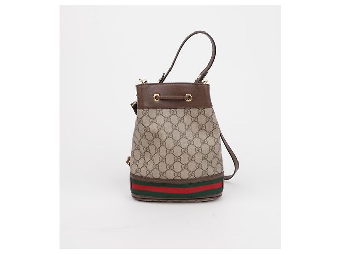 Gucci Mini Borsa Secchiello Ophidia GG Marrone - vista 4