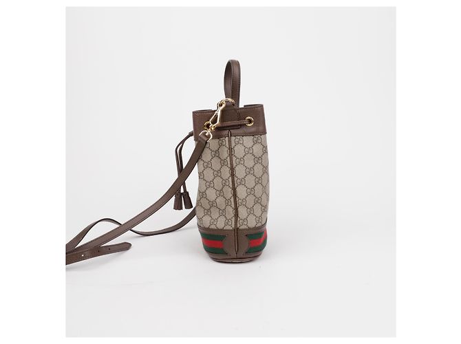 Gucci Mini Borsa Secchiello Ophidia GG Marrone - vista 5