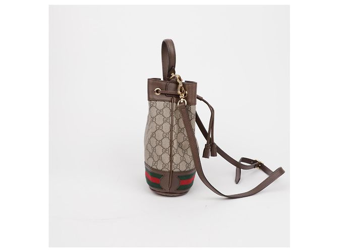 Gucci Mini Borsa Secchiello Ophidia GG Marrone - vista 6