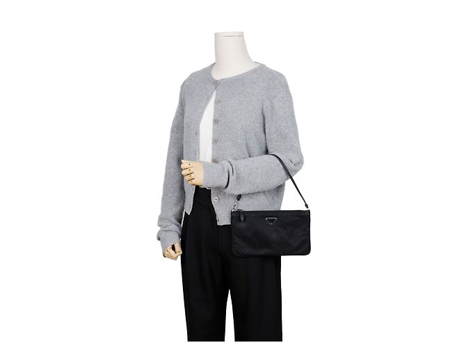 Prada Mini Borsa Tote in Nylon Saffiano Black - vista 13