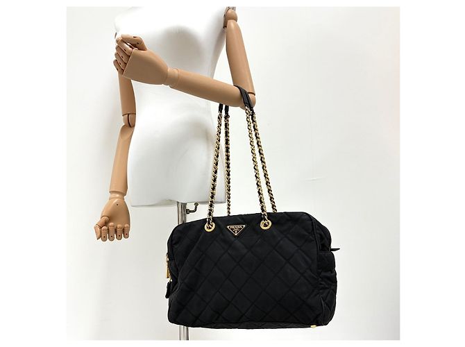 Prada Sac à épaule matelassé à chaîne avec logo Triangle Noir - vue 2