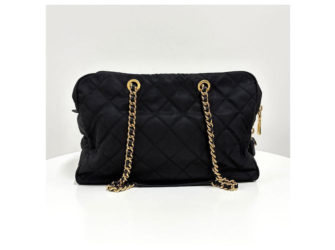Prada Sac à épaule matelassé à chaîne avec logo Triangle Noir - vue 4