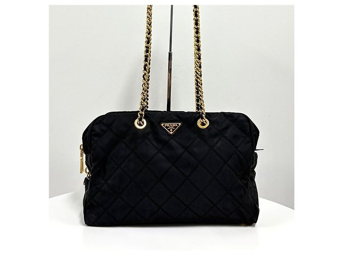 Prada Sac à épaule matelassé à chaîne avec logo Triangle Noir - vue 5