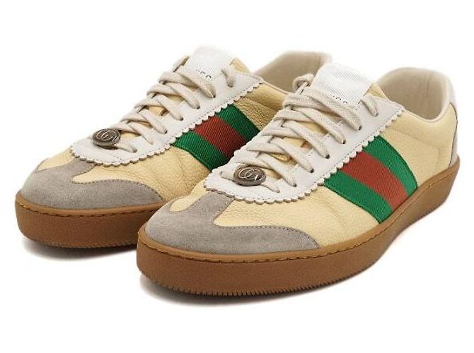 Gucci Sneakers da uomo Web in pelle e camoscio Ivory - vista 3