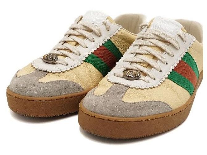Gucci Sneakers da uomo Web in pelle e camoscio Ivory - vista 5