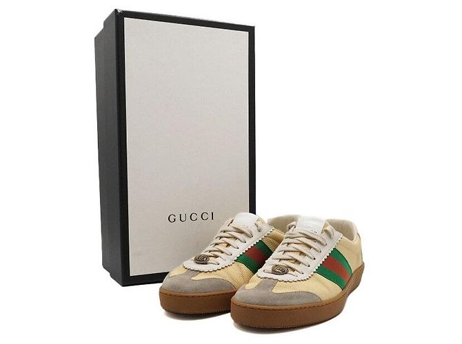 Gucci Sneakers da uomo Web in pelle e camoscio Ivory - vista 8