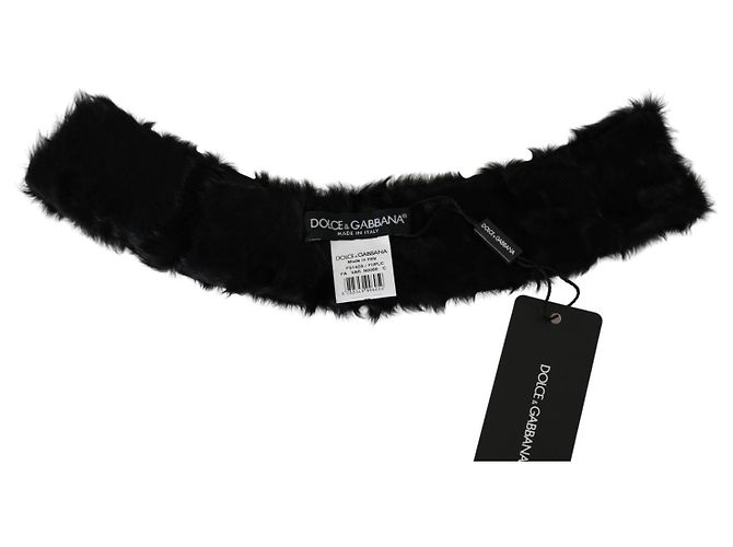 Dolce & Gabbana Collarino Wrap in Pelliccia Nera Sciarpa in Pelle di Agnello - vista 4