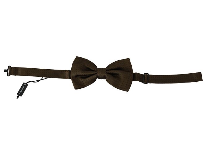 Dolce & Gabbana Papillon da uomo in seta marrone a pois con collo regolabile - vista 2
