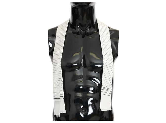 Dolce & Gabbana Skinny Scarf in seta bianca a pois - vista 2