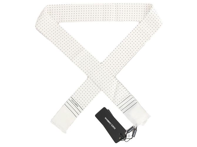 Dolce & Gabbana Skinny Scarf in seta bianca a pois - vista 3