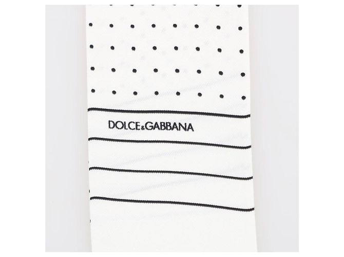 Dolce & Gabbana Skinny Scarf in seta bianca a pois - vista 4