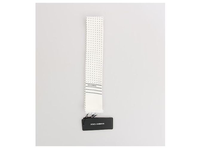 Dolce & Gabbana Skinny Scarf in seta bianca a pois - vista 6