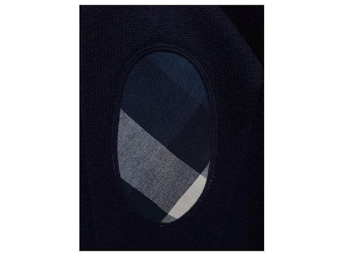 Burberry Marineblauer Rundstrickpullover aus Kaschmir mit Karomuster, besticktem Logo und Ellenbogen-Patches - Ansicht 4