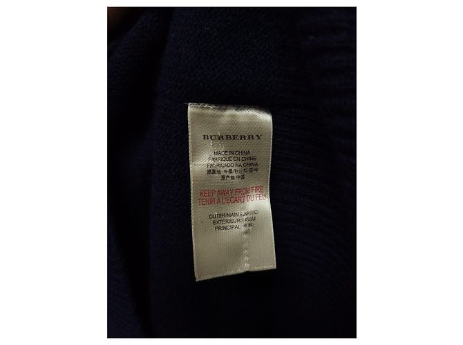 Burberry Marineblauer Rundstrickpullover aus Kaschmir mit Karomuster, besticktem Logo und Ellenbogen-Patches - Ansicht 5