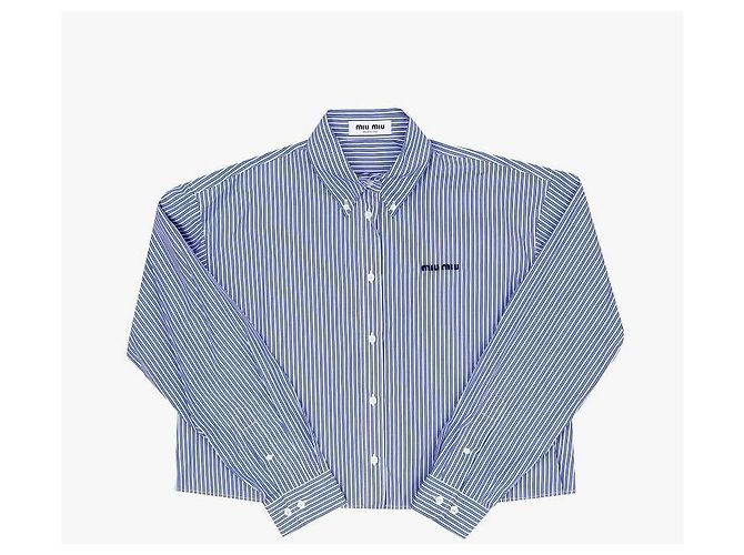 Miu Miu Camicia cropped a righe in popeline da donna - vista 2