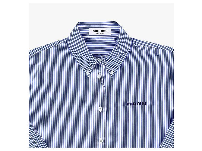 Miu Miu Camicia cropped a righe in popeline da donna - vista 5