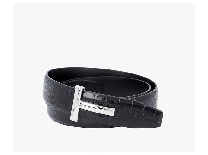 Tom Ford Crocodile Silver-T Logo Buckle Belt - view 2