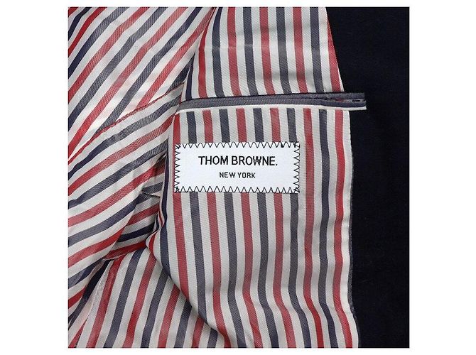 Thom Browne Navy Stripe Plain Weaving Wool Jacket with Gold Buttons - view 6