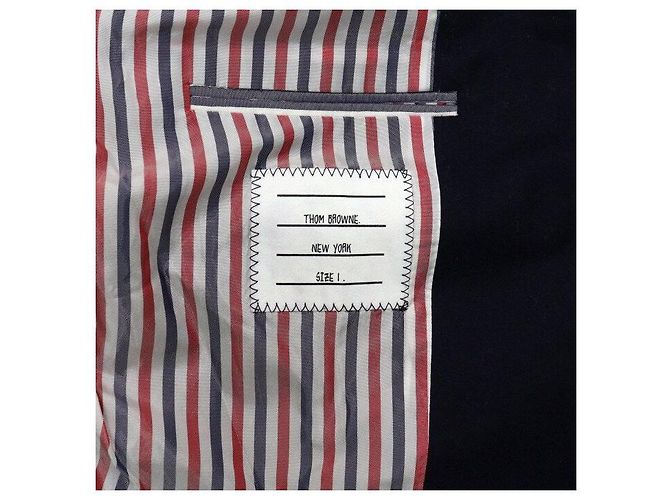 Thom Browne Navy Stripe Plain Weaving Wool Jacket with Gold Buttons - view 7