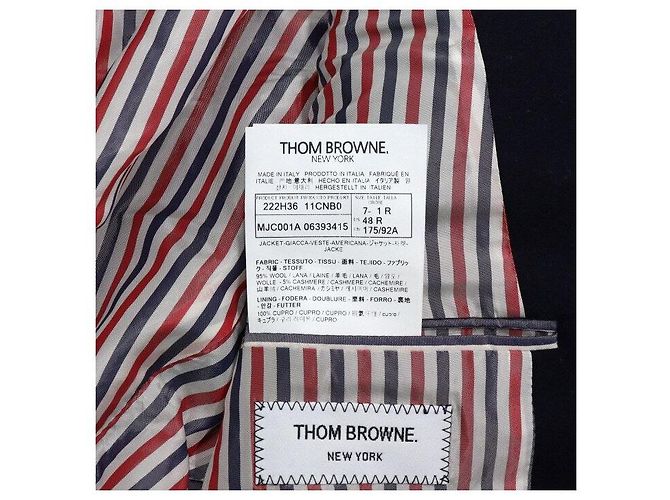 Thom Browne Navy Stripe Plain Weaving Wool Jacket with Gold Buttons - view 8