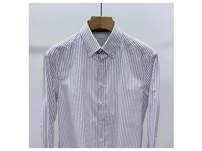 Brunello Cucinelli Camicia a maniche lunghe in cotone a righe - vista 2