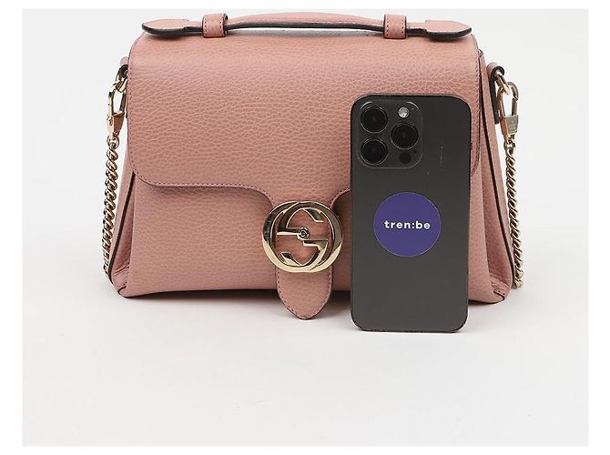 Gucci Borsa a tracolla e mano in pelle rosa con catena GG Interlocking - vista 14