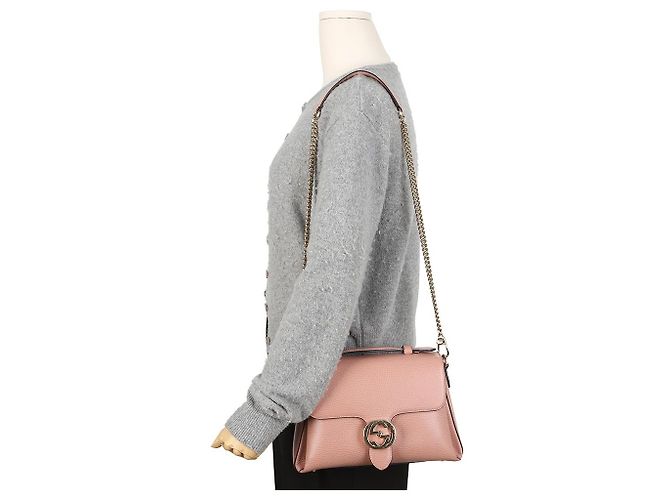 Gucci Borsa a tracolla e mano in pelle rosa con catena GG Interlocking - vista 15